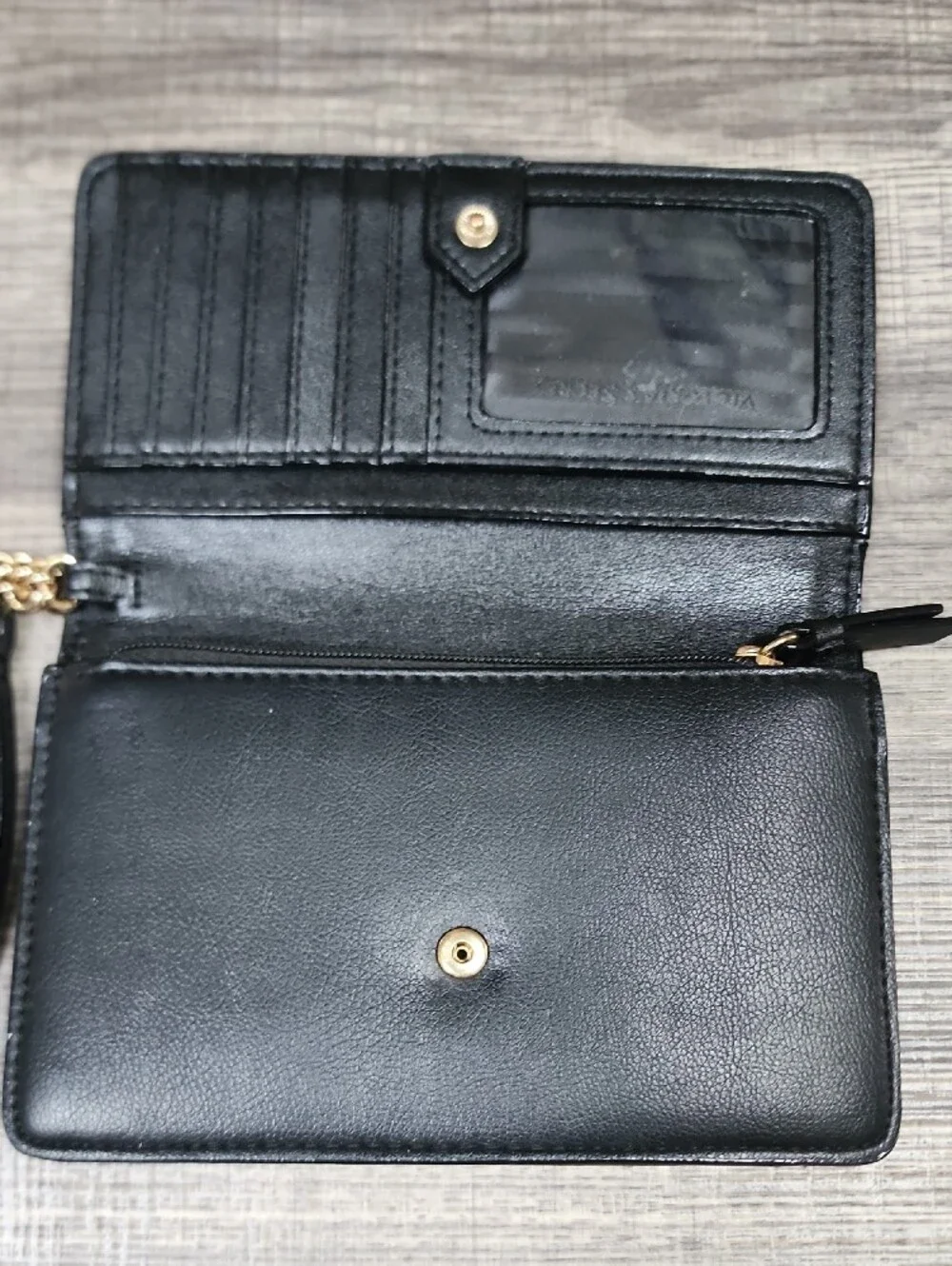Victorias Secret Black Stud-Trim Wristlet with Gold V Logo